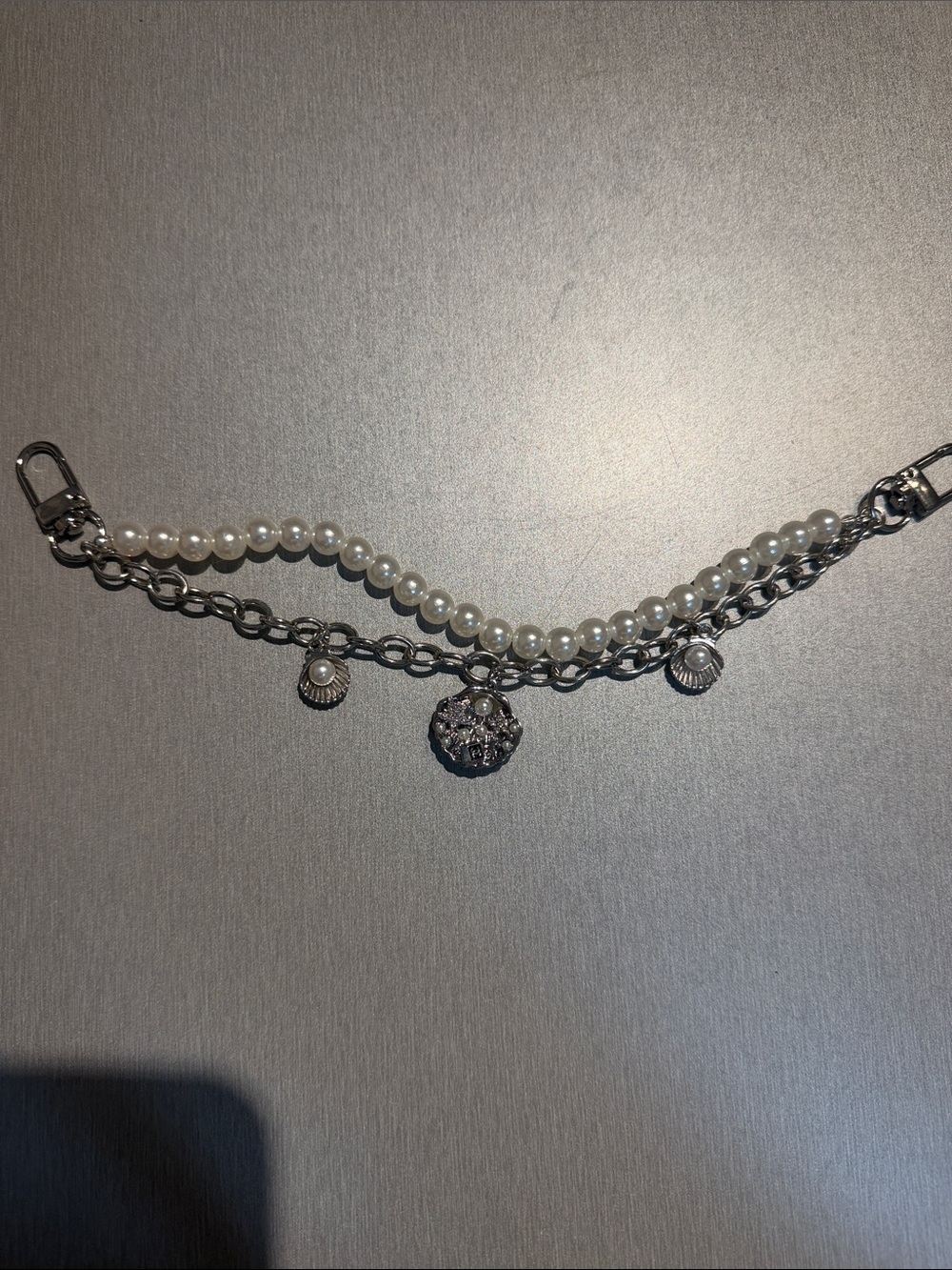 Inspired Pearl & Silver Charm Key Chain - Elegant Dual-Chain Bag Charm